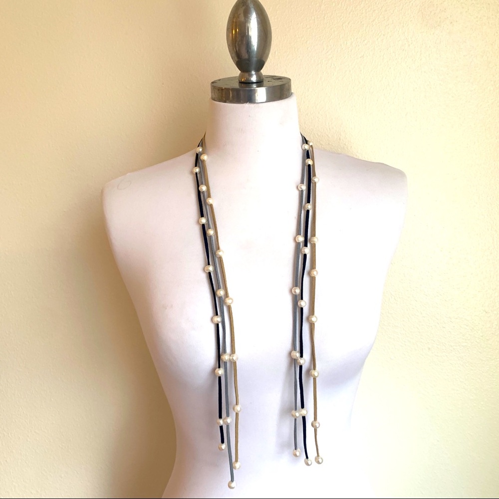 Leather Pearl Strand Statement Necklace